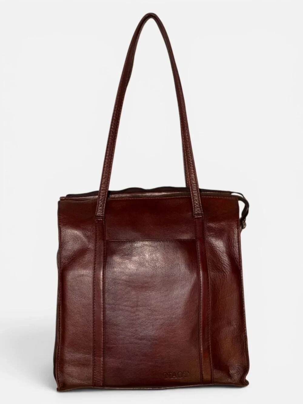 VTG NAOT Tote Burgundy Brown Oiled Leather Shoulder Bag 90s Israel Y2K Laptop - Picture 5 of 10